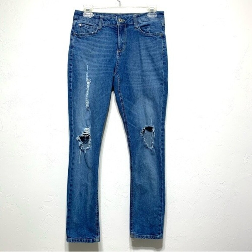 Arizona Jean Company Boyfriend Distressed Jeans Medium Light Wash Blue size 5